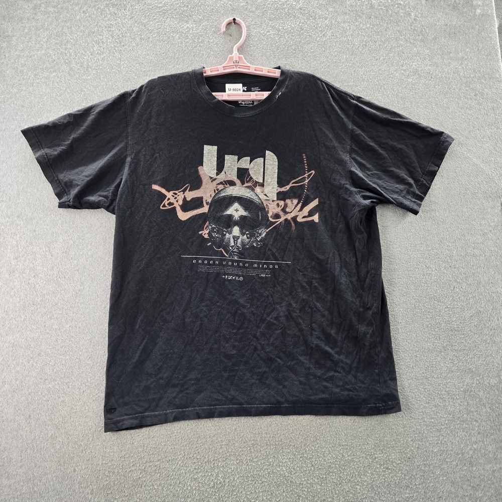 LRG Men Shirt XXL Black Graphic Print Skull Abstract Y2K Logo Short Sleeve READ